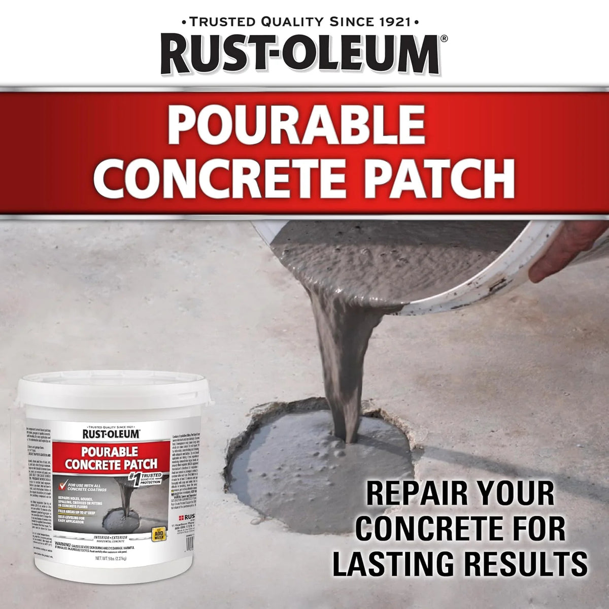 Rust-Oleum 369667 Pourable Concrete Patch, 5 lb Pail, White