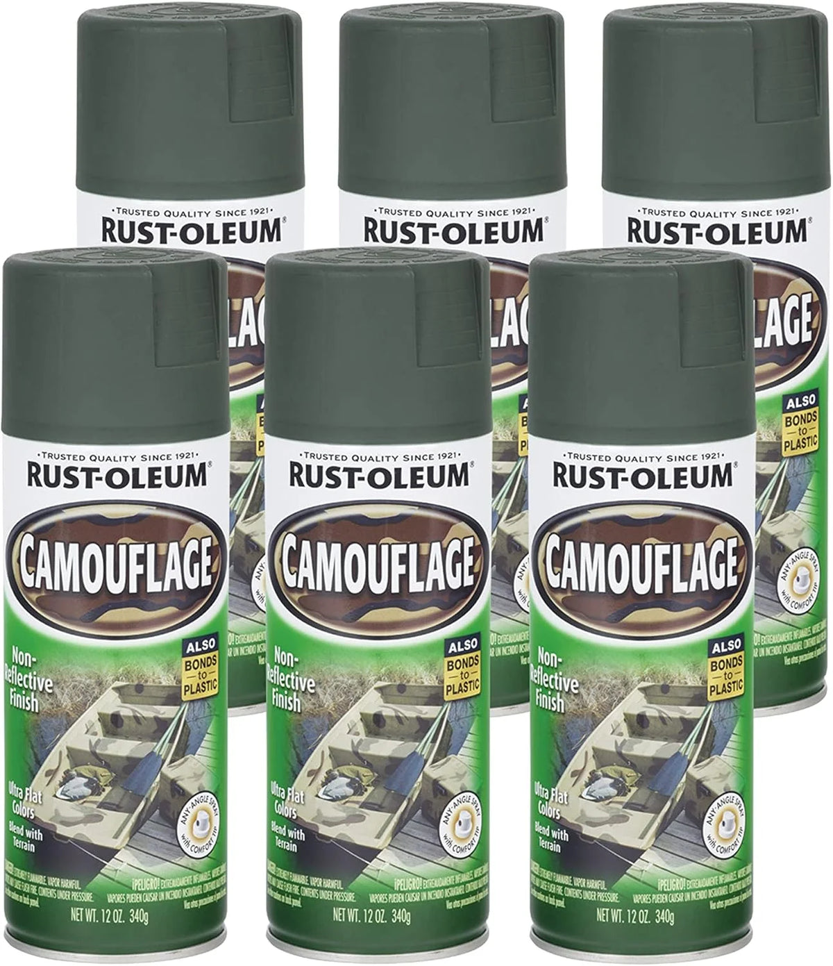 Rust-Oleum 1919830-6PK Specialty Camouflage Spray Paint, 12 oz, Deep Forest Green, 6 Pack