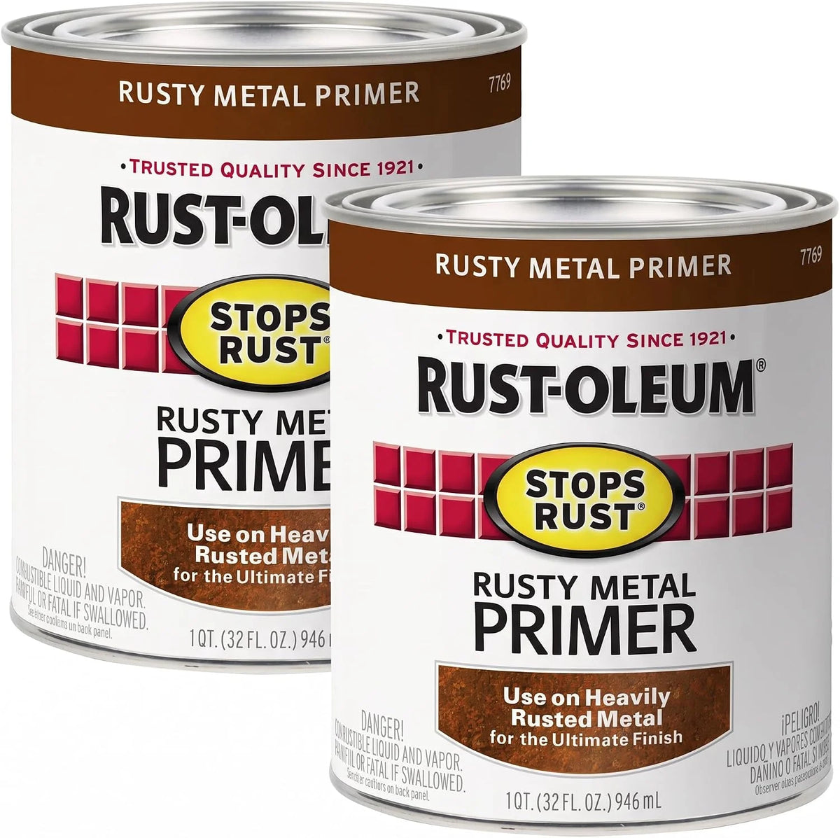 Rust-Oleum 7769502 Protective Enamel Paint Stops Rust, 1 Quarts (Pack of 2), Flat Rusty Metal Primer